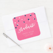 Roze blauwe Confetti Afstuderen Afstuderen Vierkante Sticker (Envelop)