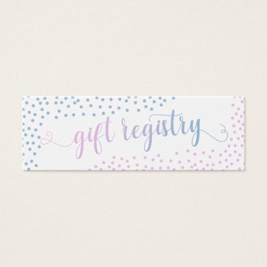 Roze blauwe Confetti Baby Cadeaubon Registry Hando Mini Visitekaartjes (Voorkant)