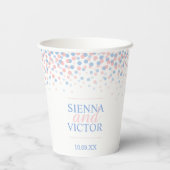 Roze blauwe confetti bruiloft, aangepaste papierbe papieren bekers (Achterkant)