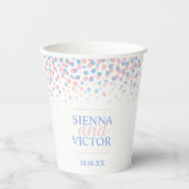 Roze blauwe confetti bruiloft, aangepaste papierbe papieren bekers (Voorkant)