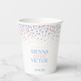 Roze blauwe confetti bruiloft, aangepaste papierbe papieren bekers