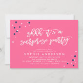 Roze Blauwe Confetti Het is een verrassingsfeest V Kaart (Voorkant)