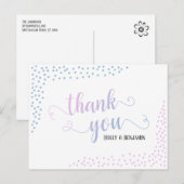 Roze Blauwe Confetti Typografie Baby Bedankt Briefkaart (Voorkant / Achterkant)