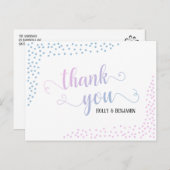 Roze Blauwe Confetti Typografie Baby Dank Je Briefkaart (Voorkant / Achterkant)