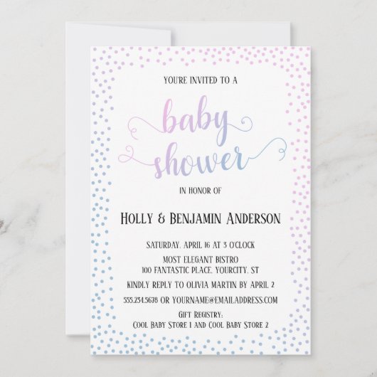 Roze blauwe Confetti TypografieBaby Shower Kaart (Voorkant)