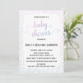 Roze blauwe Confetti TypografieBaby Shower Kaart (Staand voorkant)