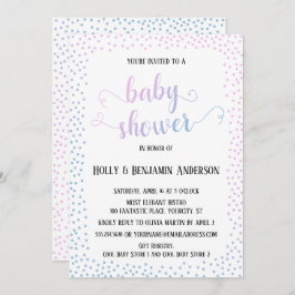 Roze blauwe Confetti TypografieBaby Shower Kaart