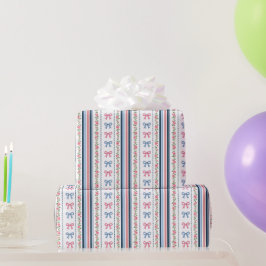 Roze Blauwe coquette strik Bruids Baby Shower Verj Cadeaupapier