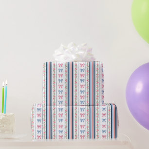 Roze Blauwe coquette strik Bruids Baby Shower Verj Cadeaupapier