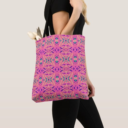 Roze blauwe crème Geometrische rokerkshopping Gift Tote Bag (Dichtbij)