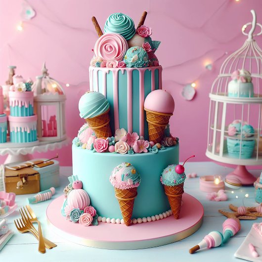 ROZE & BLAUWE CRÈME THEMA KINDEREN VERJAARDAGSTAAR KAART