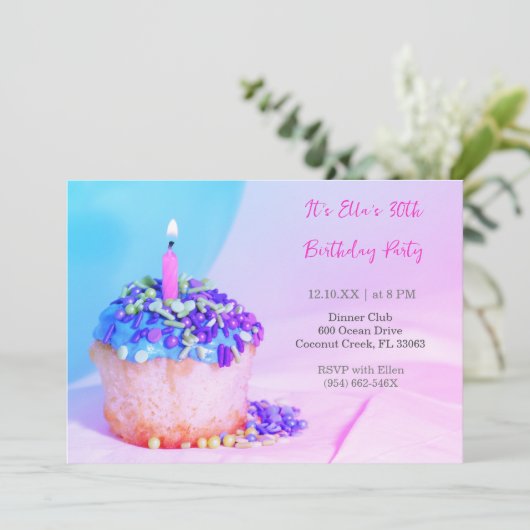 Roze Blauwe Cupcake Kleurrijke 30e verjaardag Kaart (Staand voorkant)