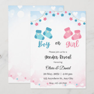 Roze Blauwe Cute Geslacht Reveal Uitnodiging