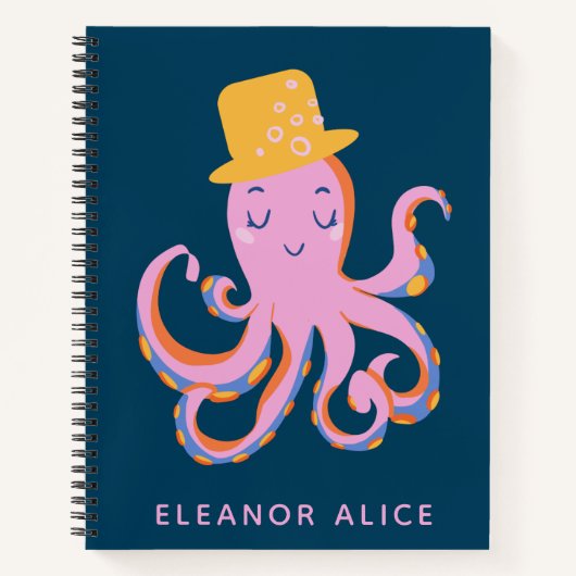 Roze blauwe Cute Octopus Dansend Animal Gepersonal Notitieboek (Voorkant)