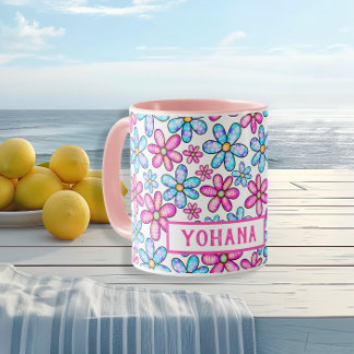 Roze & Blauwe Daisy Patronen op maat Zomer Mok
