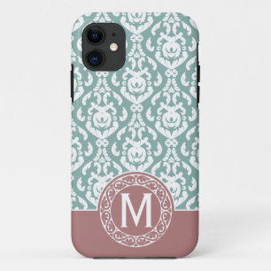 Roze Blauwe Damast Monogram Case-Mate iPhone Case