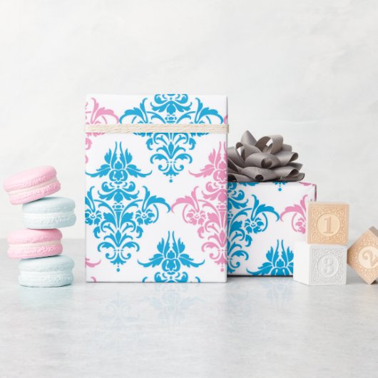 Roze blauwe damesgender onthulling cadeaupapier (Baby Shower)