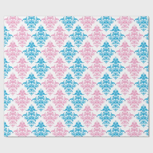 Roze blauwe damesgender onthulling cadeaupapier (Vlak)