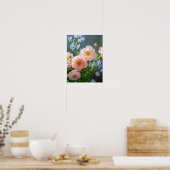 Roze blauwe delicate bloemen poster (Keuken)