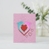 Roze blauwe dolfijnen met rood hart briefkaart (Staand voorkant)