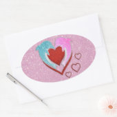 Roze blauwe dolfijnen met rood hart ovale sticker (Envelop)