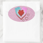 Roze blauwe dolfijnen met rood hart ovale sticker (Tas)