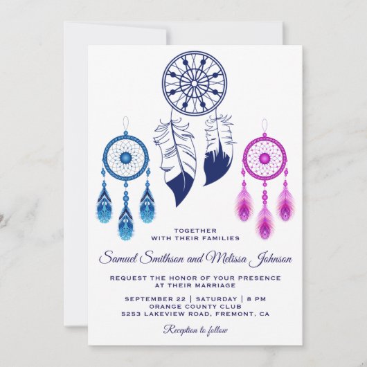 Roze Blauwe Droom Catcher Bruiloft Uitnodiging (Voorkant)