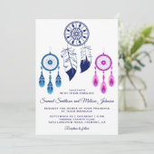 Roze Blauwe Droom Catcher Bruiloft Uitnodiging (Staand voorkant)