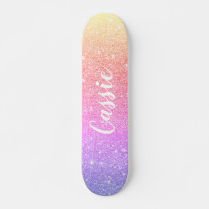 roze blauwe eenhoorn regenboog glitter ombre persoonlijk skateboard