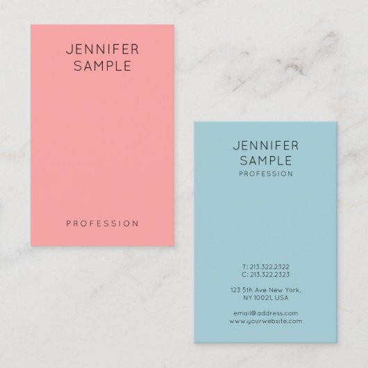 Roze blauwe, eenvoudige elegante Sjabloon Visitekaartje (Voorkant / Achterkant)