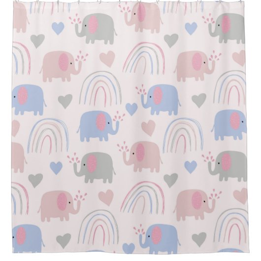 Roze Blauwe Elephants Rainbows Baby Kinderbadkamer Douchegordijn (Voorkant)