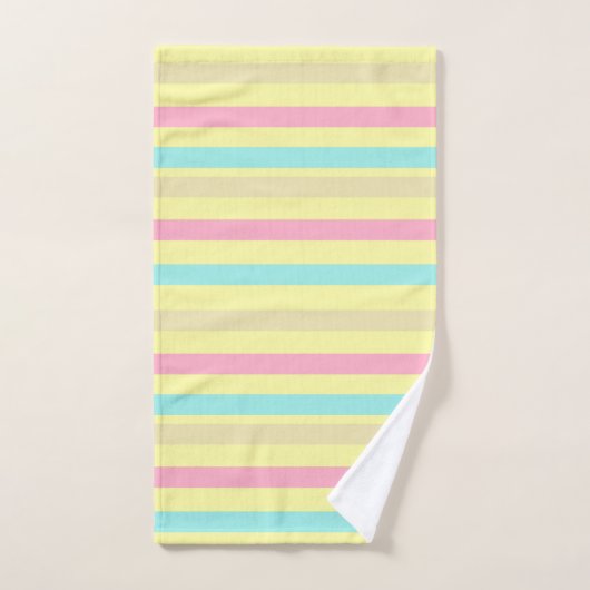 Roze, blauwe en bruine strepen op geel bad handdoek (Handdoek)