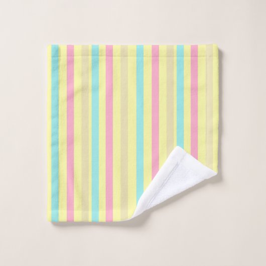 Roze, blauwe en bruine strepen op geel bad handdoek (Wasdoekje)