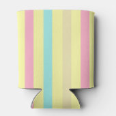 Roze, blauwe en bruine strepen op geel blikjeskoeler (Achterkant)