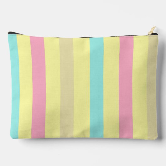 Roze, blauwe en bruine strepen op geel etui (Achterkant)