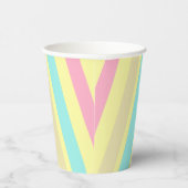 Roze, blauwe en bruine strepen op geel papieren bekers (Rechts)