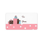 Roze, Blauwe en Chocoladebruine Pakketten Etiket (Voorkant)