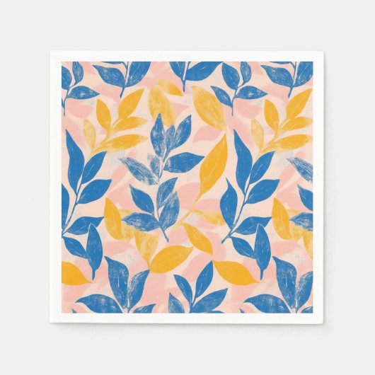 Roze, Blauwe en Gele Lithografie Bloemstuk Bruilof Servet (Voorkant)