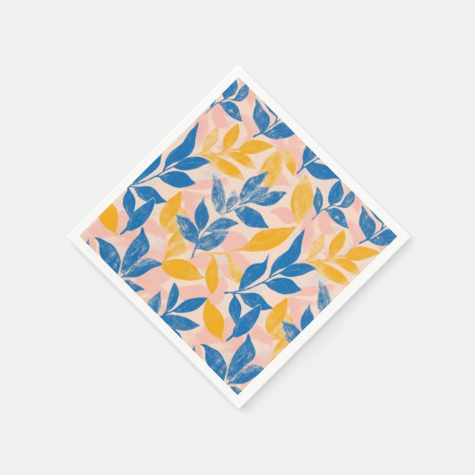 Roze, Blauwe en Gele Lithografie Bloemstuk Bruilof Servet (Hoek)