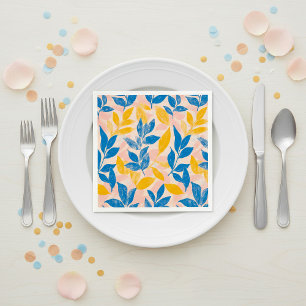 Roze, Blauwe en Gele Lithografische Bloemige Bruil Servet