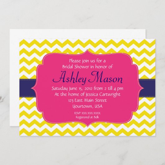 Roze, Blauwe en Gele Uitnodiging van de Chevron (Voorkant / Achterkant)