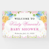 Roze, Blauwe en Gele Zomerbloemen Baby shower Spandoek (Horizontaal)