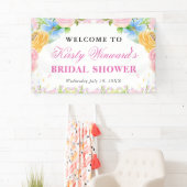 Roze, blauwe en gele zomerbloemen Bruidsdouche Spandoek (Insitu)