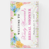 Roze, blauwe en gele zomerbloemen Bruidsdouche Spandoek (Verticaal)