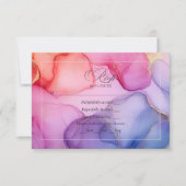 Roze, blauwe en gouden alcoholinkt RSVP kaartje (Voorkant)