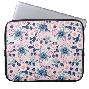 Roze, blauwe en grijze Rozen Laptop Sleeve