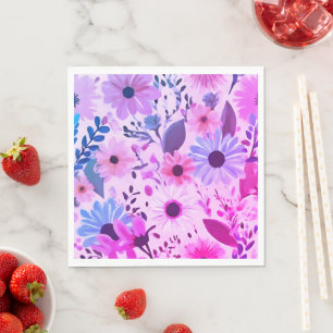 Roze, blauwe en paarse bloemen   Krachtige bloem f Servet
