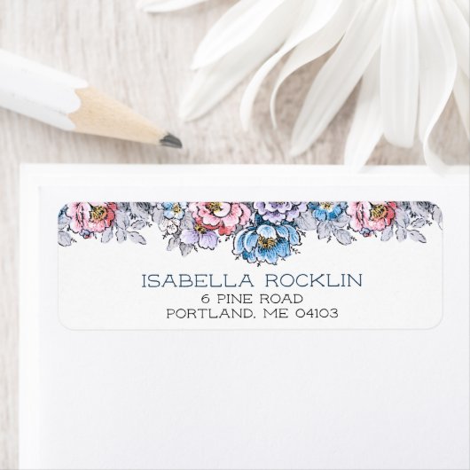  roze, blauwe en Paarse Floral Etiket (Insitu)