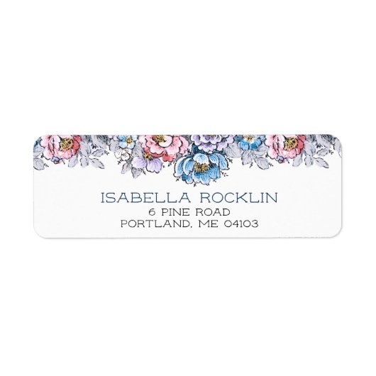  roze, blauwe en Paarse Floral Etiket (Voorkant)