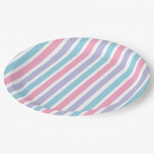Roze blauwe en Paarse strepen van Snoep  Papieren Bordje (Gekanteld)